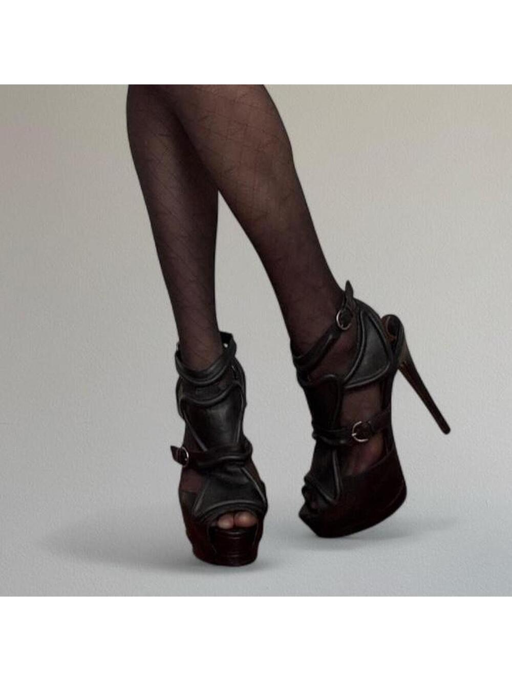 Genuine leather platform stiletto sandals.